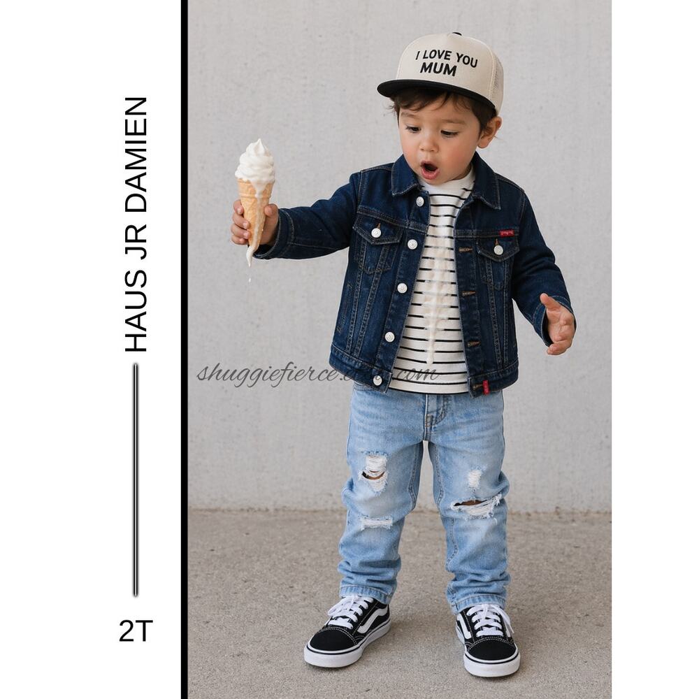MSRP: $74 ✨ Haus Jr Damien Denim Jacket – Size 2T | Dark Mineral Wash✨QUICK SHIP